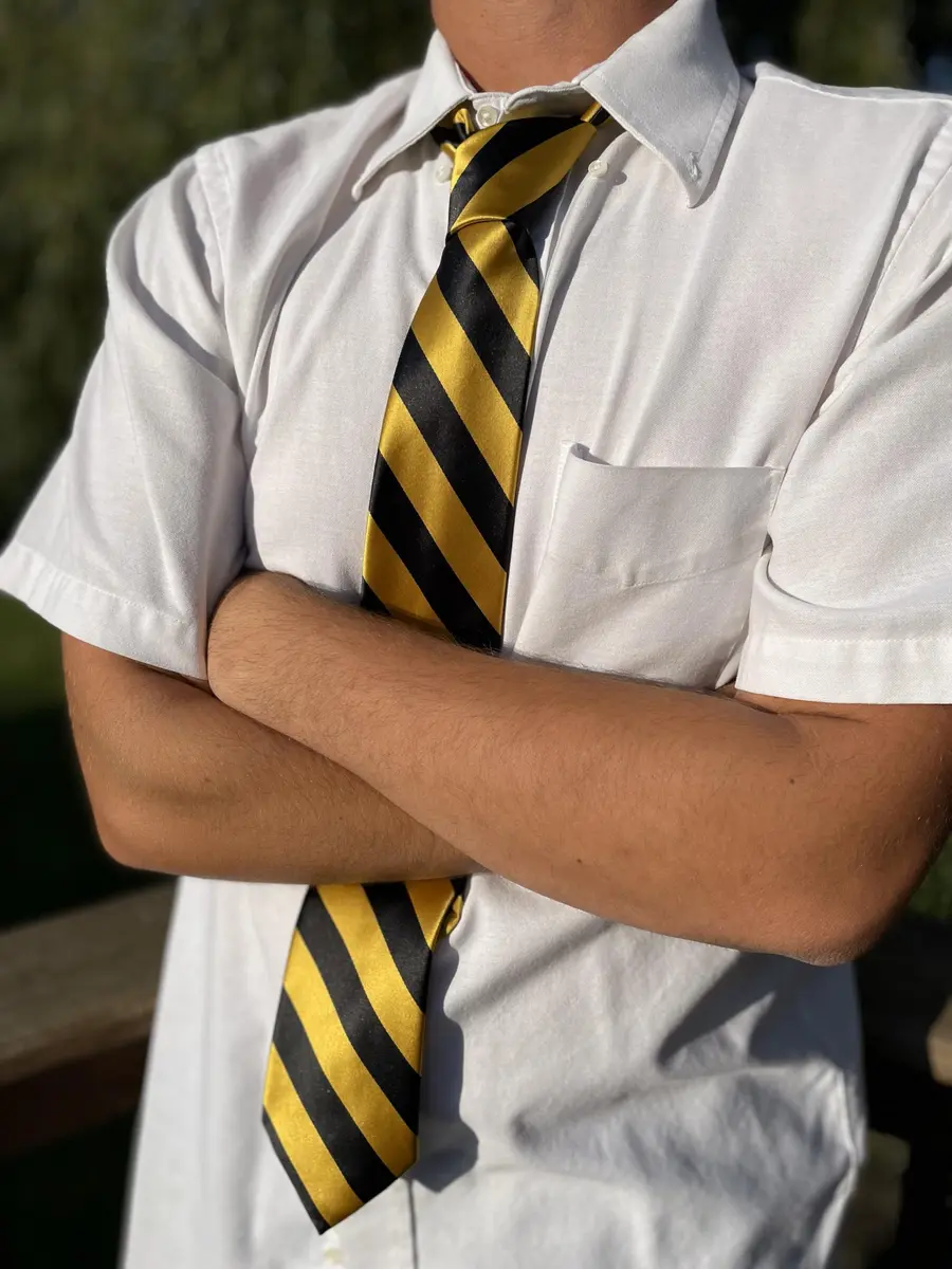 tiemart Striped Tie (Black and Gold) | Classic Pattern, 57" Length, Polyester - view 2