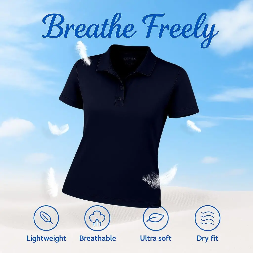 Opna Women's Dry-Fit Golf Polo Shirts 3-Button in Navy | Moisture Wicking & Breathable (70-120 chars) - view 6