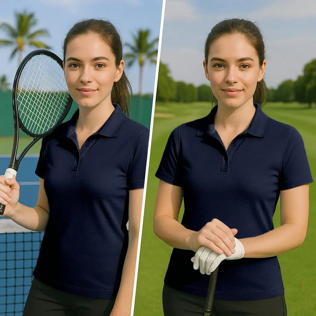 Opna Women's Dry-Fit Golf Polo Shirts 3-Button in Navy | Moisture Wicking & Breathable (70-120 chars) - view 7