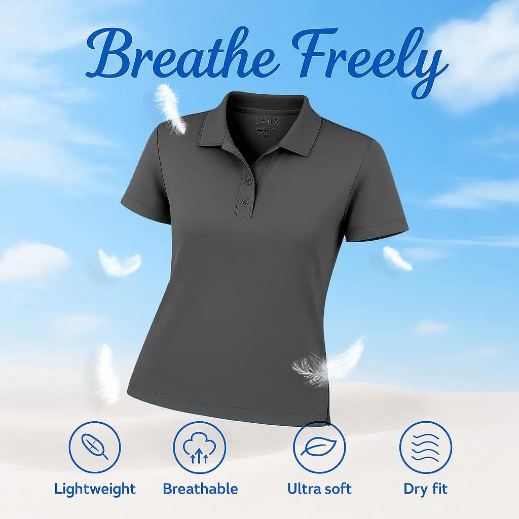 Opna Women's Dry-Fit Golf Polo Shirts 3-Button in 20 Colors XS-3XL | Moisture-Wicking & Breathable Athletic Fit - view 6