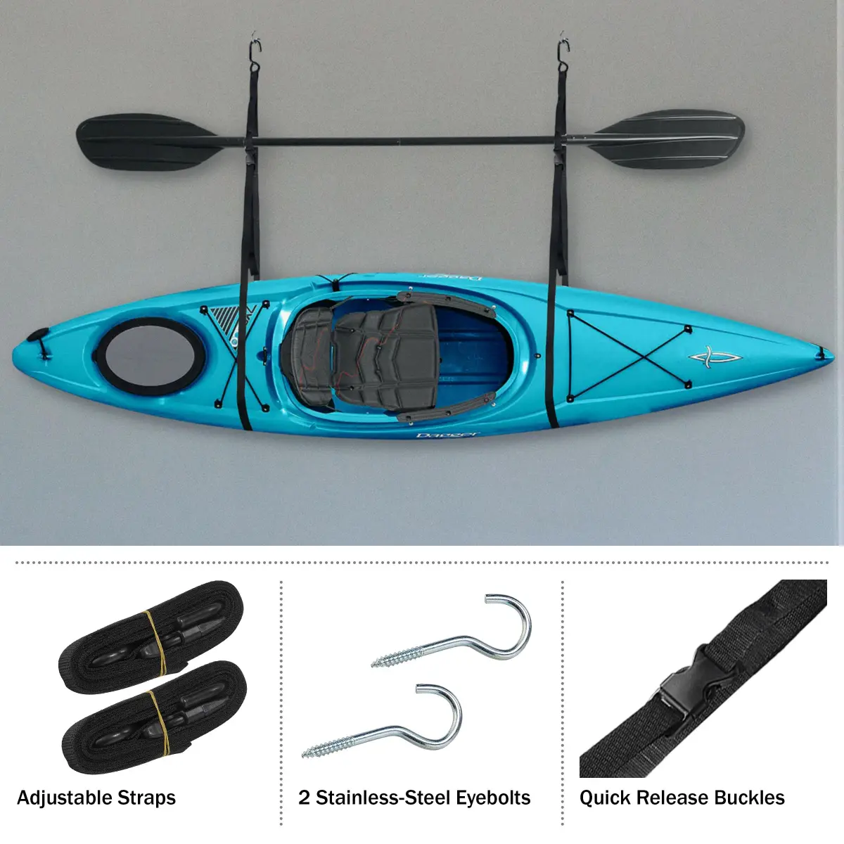 RAD Sportz Single Kayak Rack - 55 lb (25 kg) Capacity Wall or Ceiling Storage Straps | Adjustable Kayak Hanger - view 5