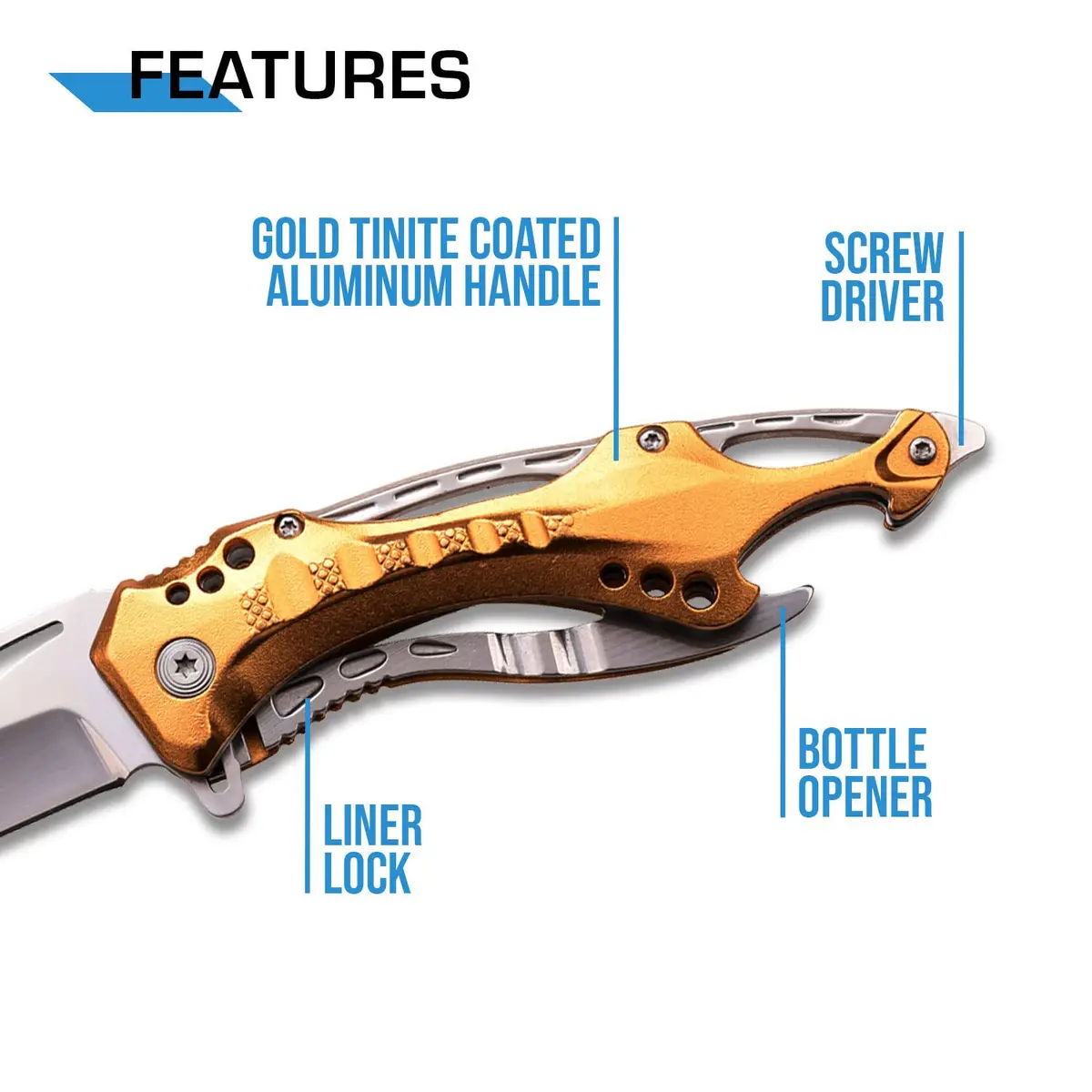 MTECH USA Folding Knife, 3.75-Inch Half-Serrated Blade, Titanium Coating, Glass Breaker, Pocket Clip (Gold Silver) | Compact Tactical Utility - view 4