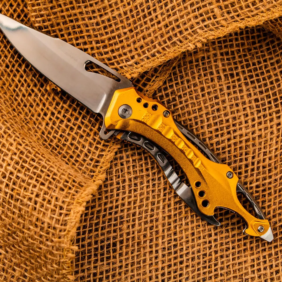 MTECH USA Folding Knife, 3.75-Inch Half-Serrated Blade, Titanium Coating, Glass Breaker, Pocket Clip (Gold Silver) | Compact Tactical Utility - view 5