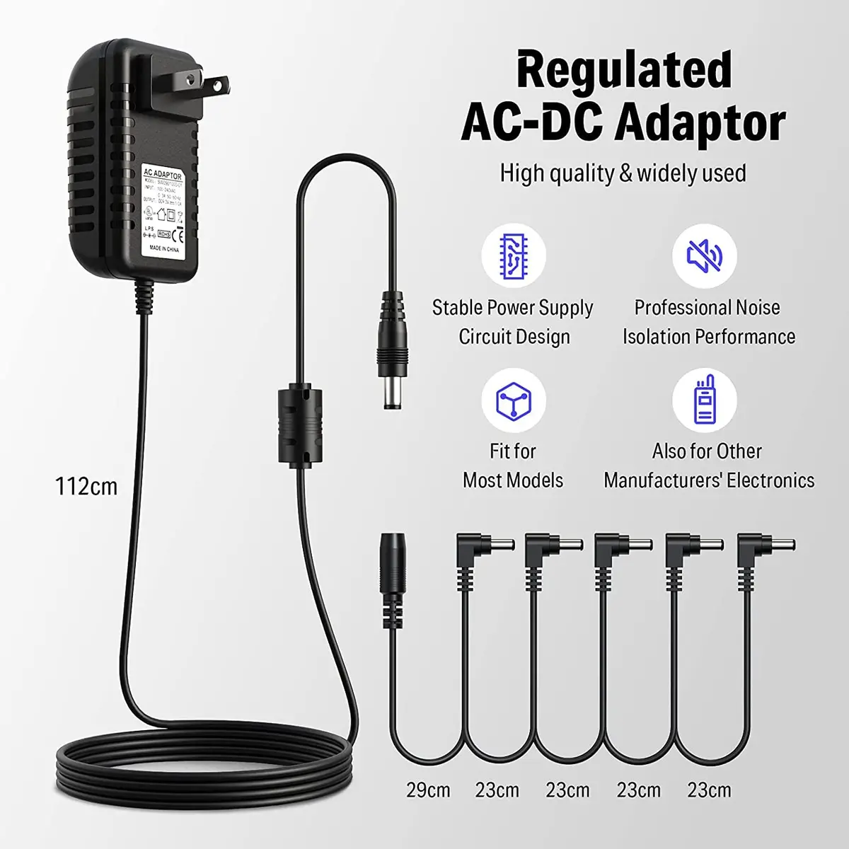 Donner DPA-1 9V DC 1A Power Supply Adapter with 5-Way Daisy Chain Cable | Powers Keyboards & Guitar Pedals - view 2