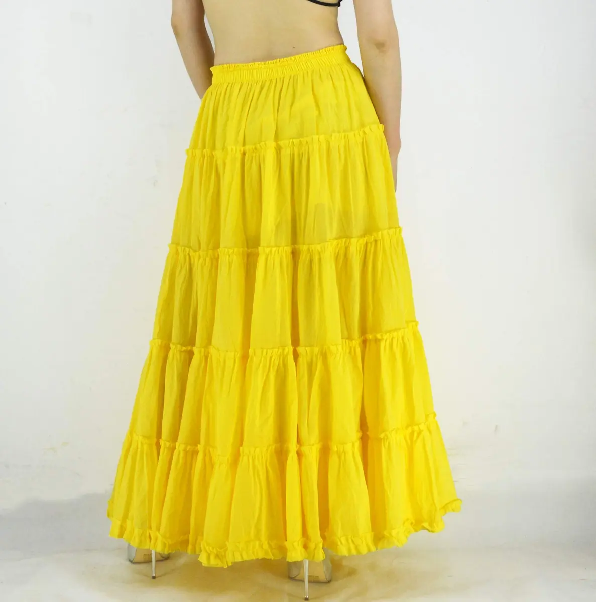 YSJERA Women's Cotton 5 Tiered A Line Pleated Maxi Skirt Long Boho Gypsy Dance Skirts (One Size,Yellow) | Flowy, Breathable Cotton for Casual & Formal Wear - view 5