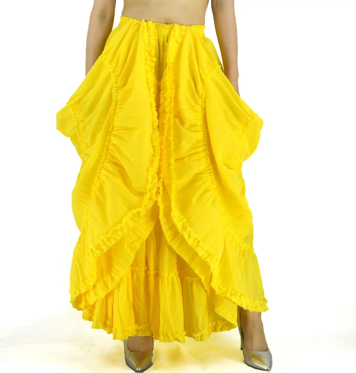 YSJERA Women's Cotton 5 Tiered A Line Pleated Maxi Skirt Long Boho Gypsy Dance Skirts (One Size,Yellow) | Flowy, Breathable Cotton for Casual & Formal Wear - view 6