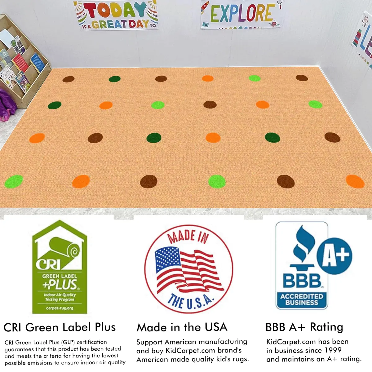 KIDCARPET.COM KidCarpet On The Spot Classroom Seating Rug, 6' x 8'6" Jungle Colors on Tan | Durable, Safety-Approved Classroom Rug - view 4