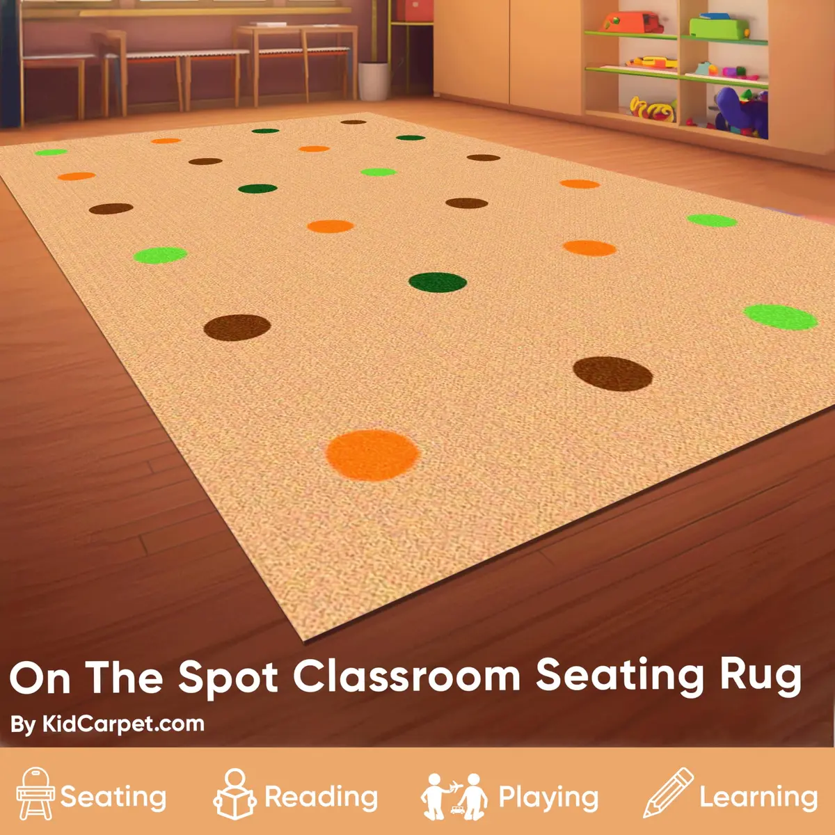 KIDCARPET.COM KidCarpet On The Spot Classroom Seating Rug, 6' x 8'6" Jungle Colors on Tan | Durable, Safety-Approved Classroom Rug - view 2