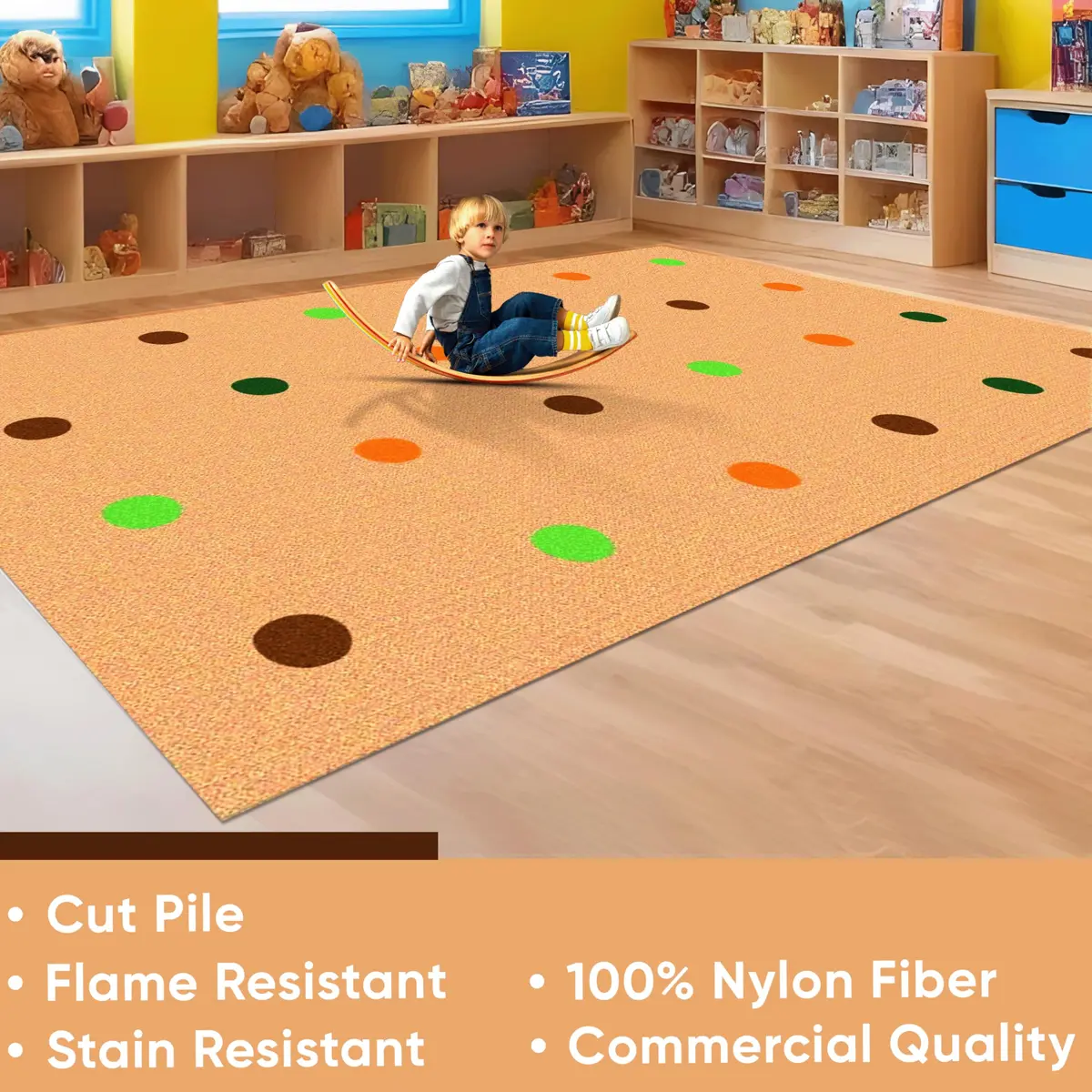 KIDCARPET.COM KidCarpet On The Spot Classroom Seating Rug, 6' x 8'6" Jungle Colors on Tan | Durable, Safety-Approved Classroom Rug - view 3