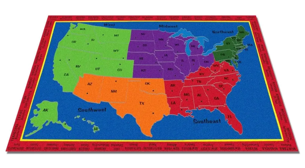 KIDCARPET.COM Map of The USA with Regions Classroom Rug | Geography Learning Carpet for Preschool & Elementary - view 2