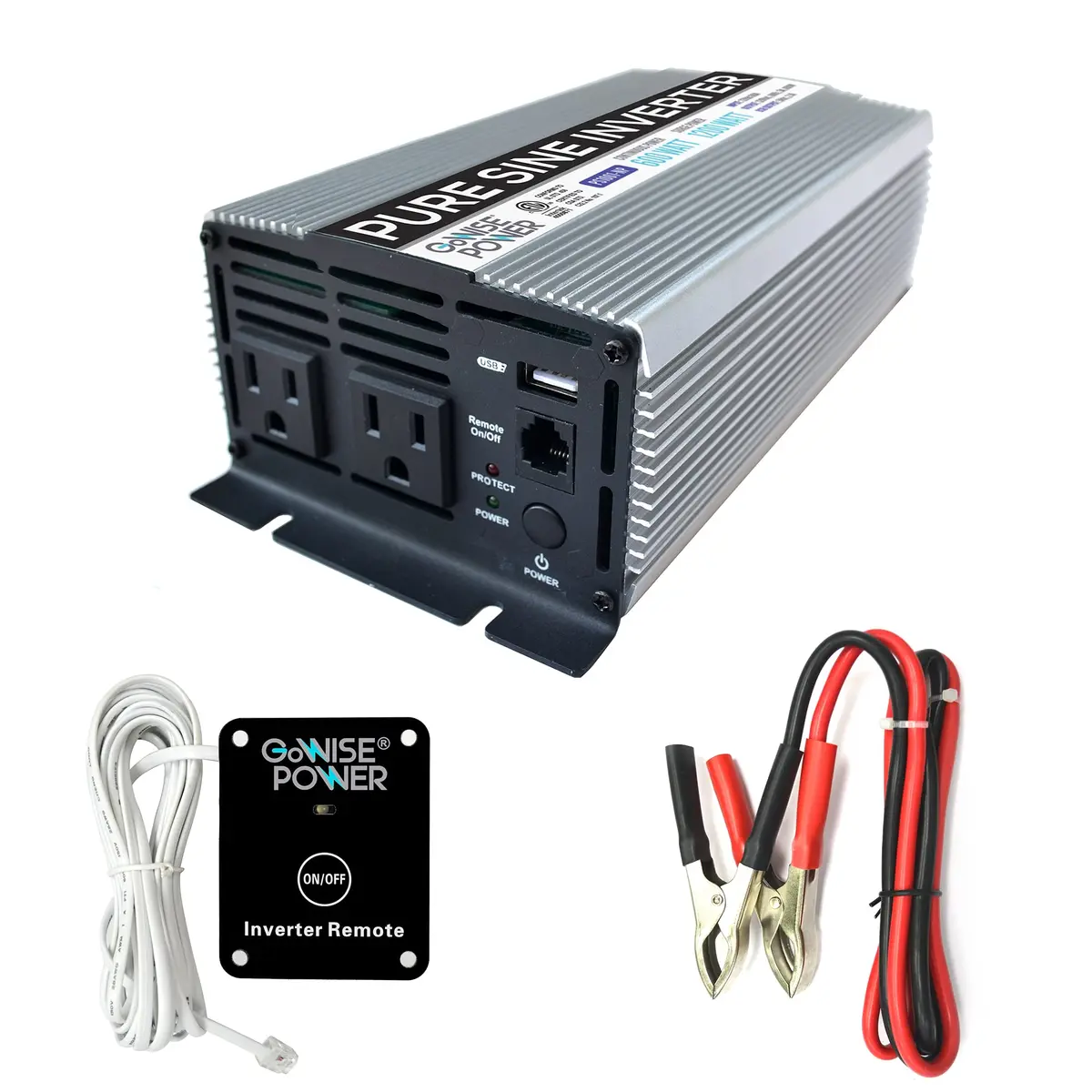 GoWISE Power 600W Pure Sine Wave Inverter 12V DC to 115V AC | Compact, Efficient Emergency Power - main product image