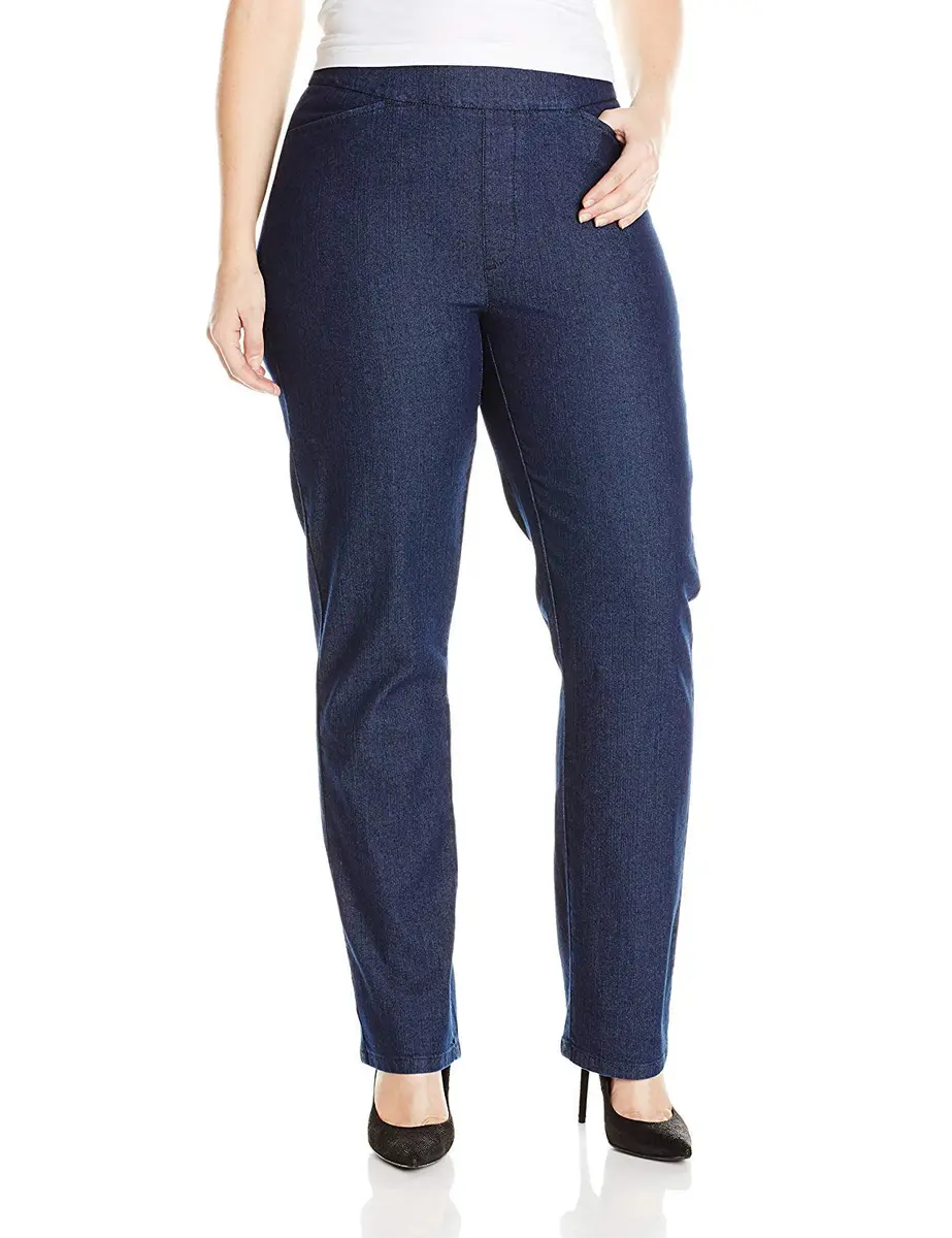 Chic Classic Collection Women's Easy Fit Elastic Waist Jean, Dark Shade, 22 US | Slim Straight Fit, Cotton Blend - main product image