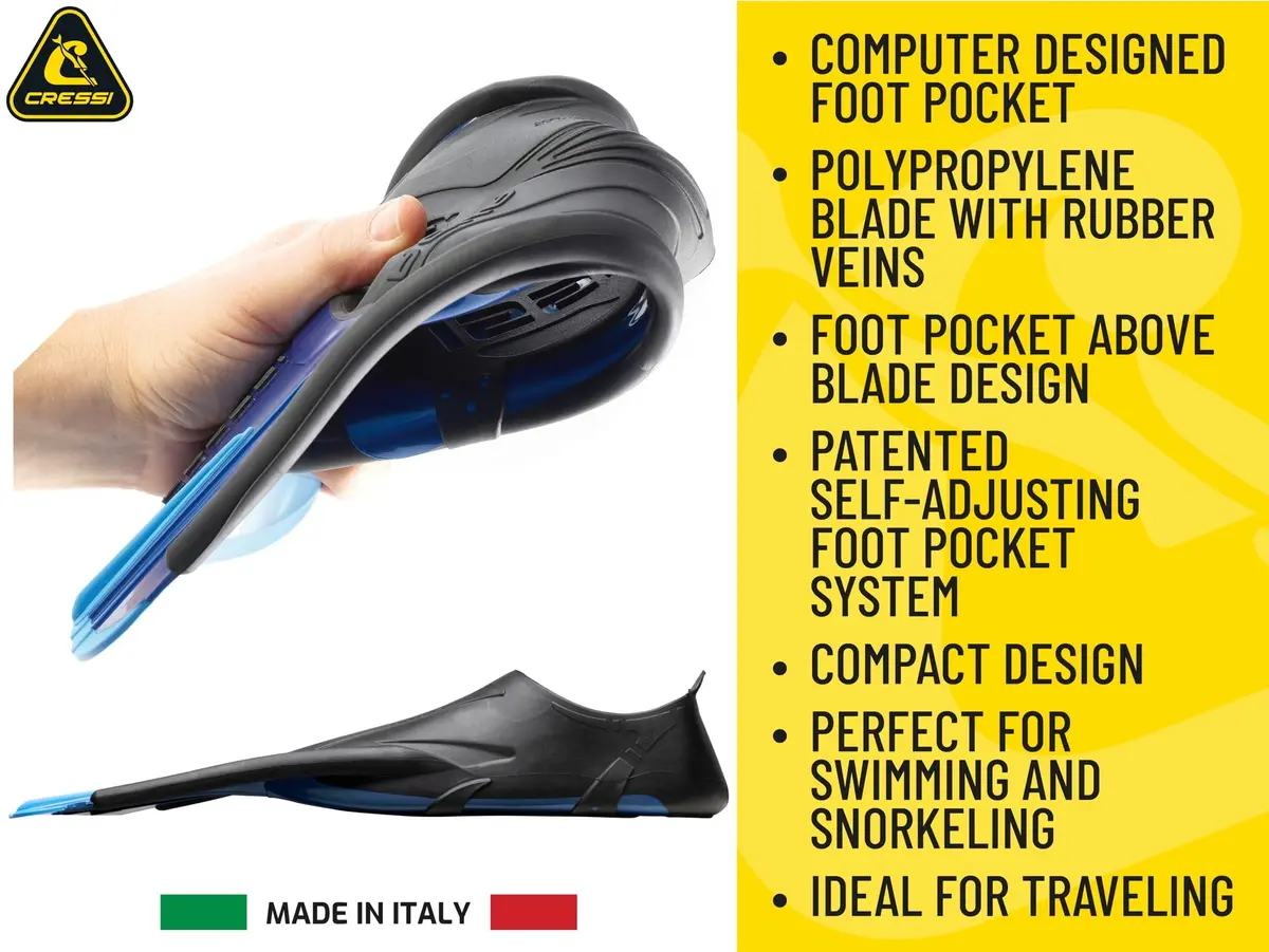 Cressi Agua Short Full Foot Pocket Fins, Blue/Azure, EU 39/40 | Lightweight, Travel-Ready Snorkeling Fins - view 4