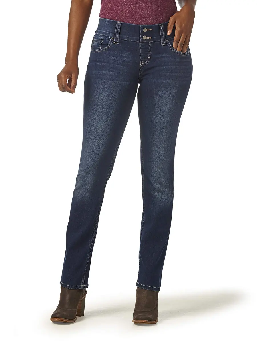 Riders Women’s Pull-On Waist Smoother Straight-Leg Jean,Polar Drift,16 Petite | Cotton & Spandex Stretch Denim - main product image