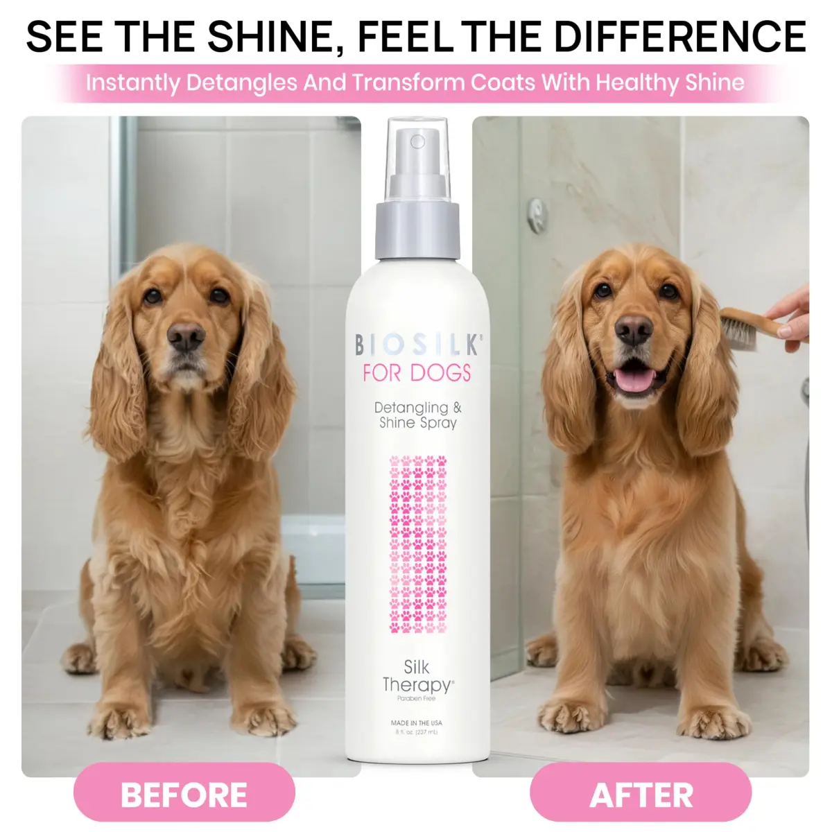 BioSilk for Dogs Silk Therapy Detangling and Shine Spray 237ml (8 Fl Oz) | pH Balanced Leave-In Mist for Dematting - view 8