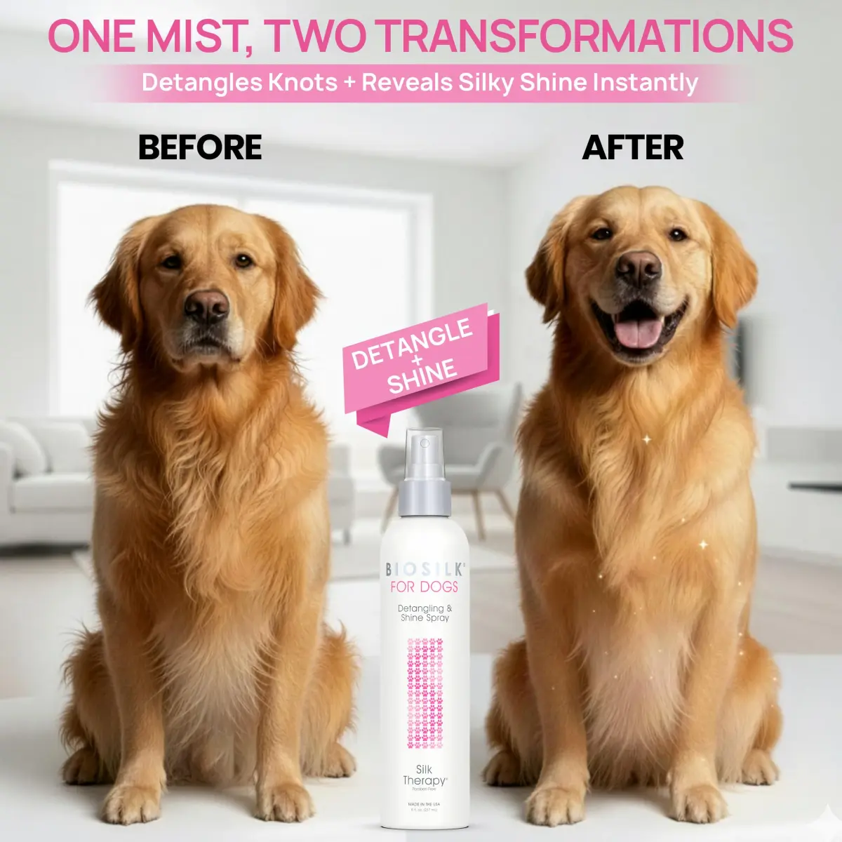 BioSilk for Dogs Silk Therapy Detangling and Shine Spray 237ml (8 Fl Oz) | pH Balanced Leave-In Mist for Dematting - view 2