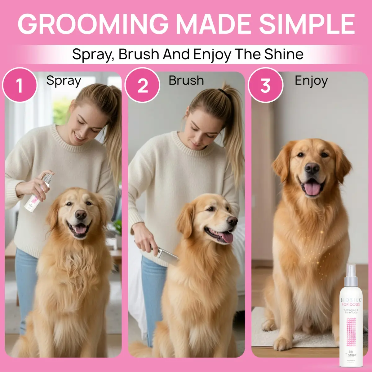 BioSilk for Dogs Silk Therapy Detangling and Shine Spray 237ml (8 Fl Oz) | pH Balanced Leave-In Mist for Dematting - view 3