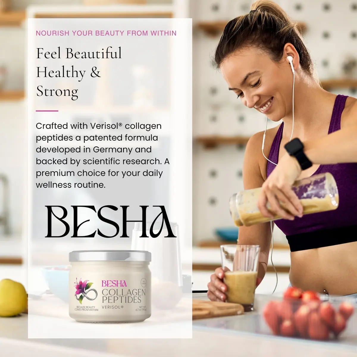 BESHA INC Verisol Collagen Bioactive Peptides Powder 100g (3.5 oz) | Patented German Formula for Skin Elasticity - view 5