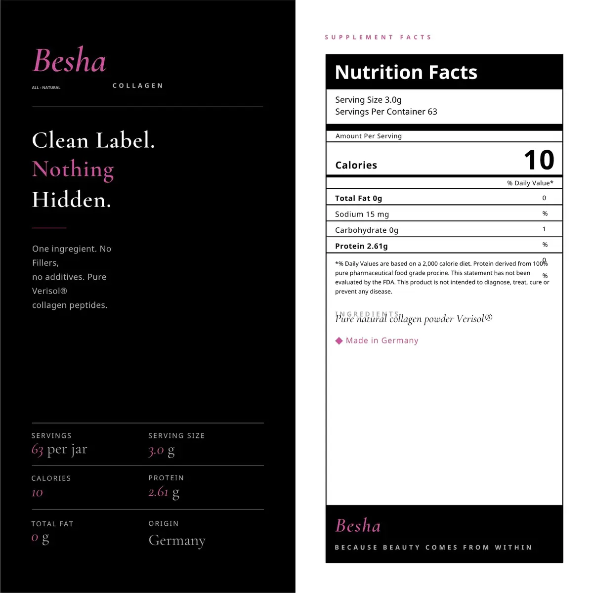 BESHA INC Verisol Collagen Bioactive Peptides Powder 100g (3.5 oz) | Patented German Formula for Skin Elasticity - view 9