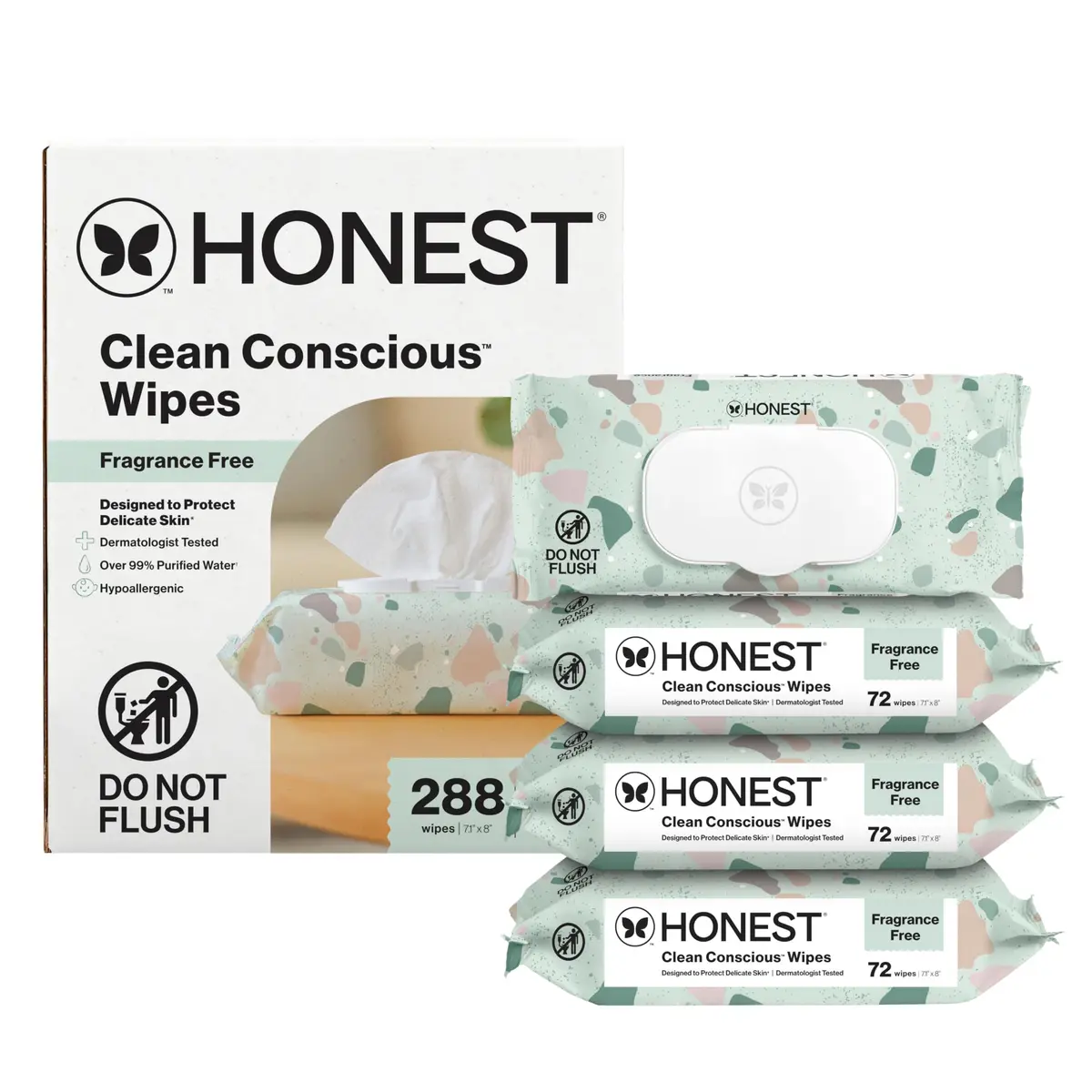 The Honest Company Multi-Use Baby Wipes, Geo Mood, 288 Count | Compostable, Plant-Based, Hypoallergenic, 99% Water - main product image