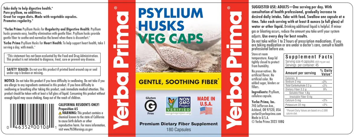 Yerba Prima Psyllium Husks Veg Caps - 540 Veg Capsules | Vegan, Non-GMO, Gluten Free for Gut Health & Regularity - view 5
