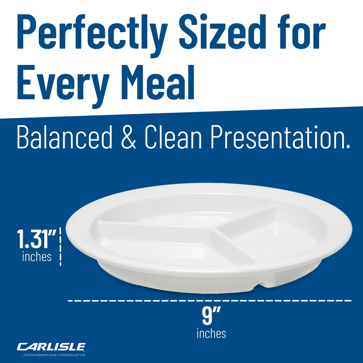 Carlisle FoodService Dallas Ware Plastic Divided Plate 9 Inches | Heavy-Duty Melamine, 3 Compartments, White - view 5