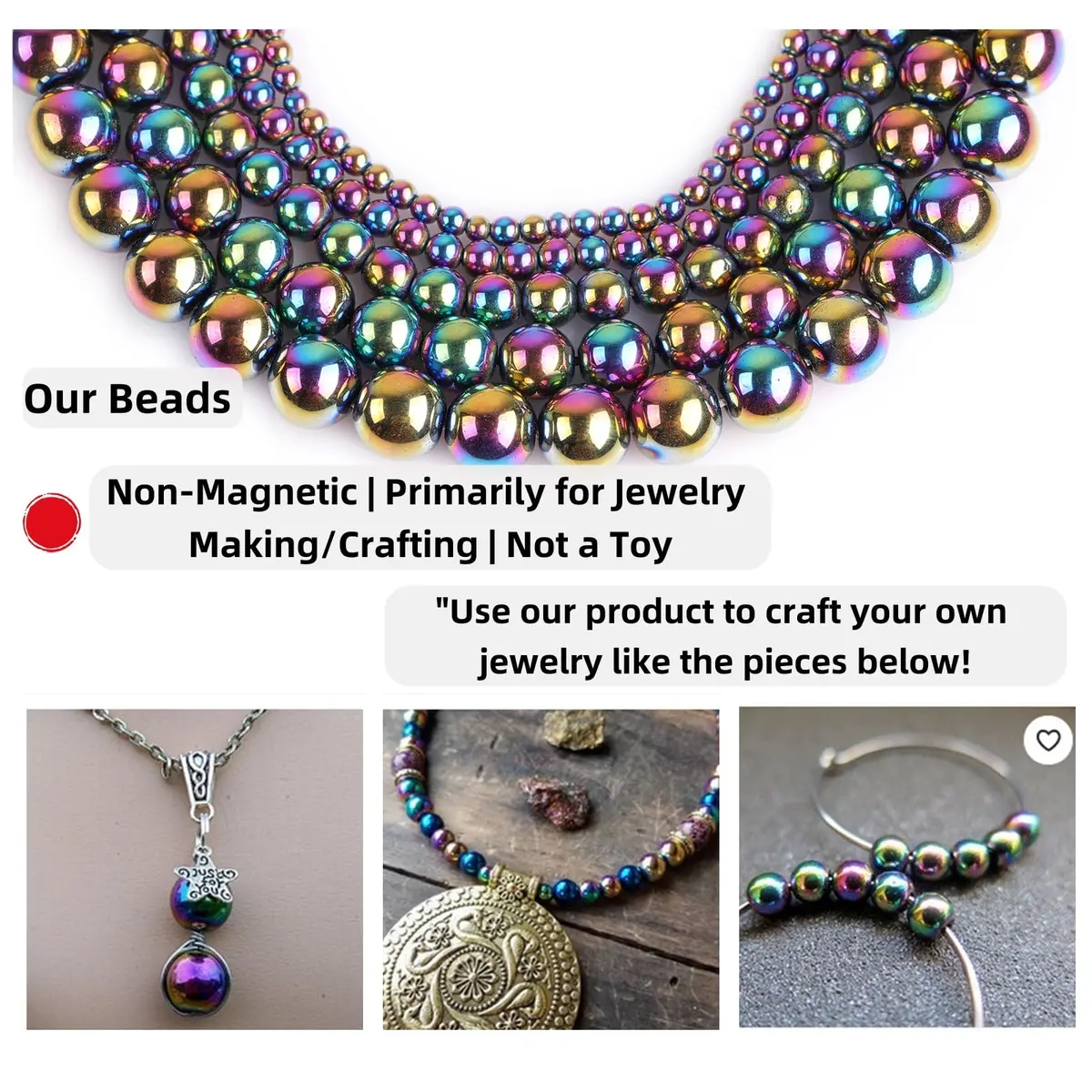 GEM-INSIDE Multicolor Hematite Gemstone Loose Beads Round Energy Stone Power Beads 6mm (0.24 inch) | For Jewelry Making - view 5