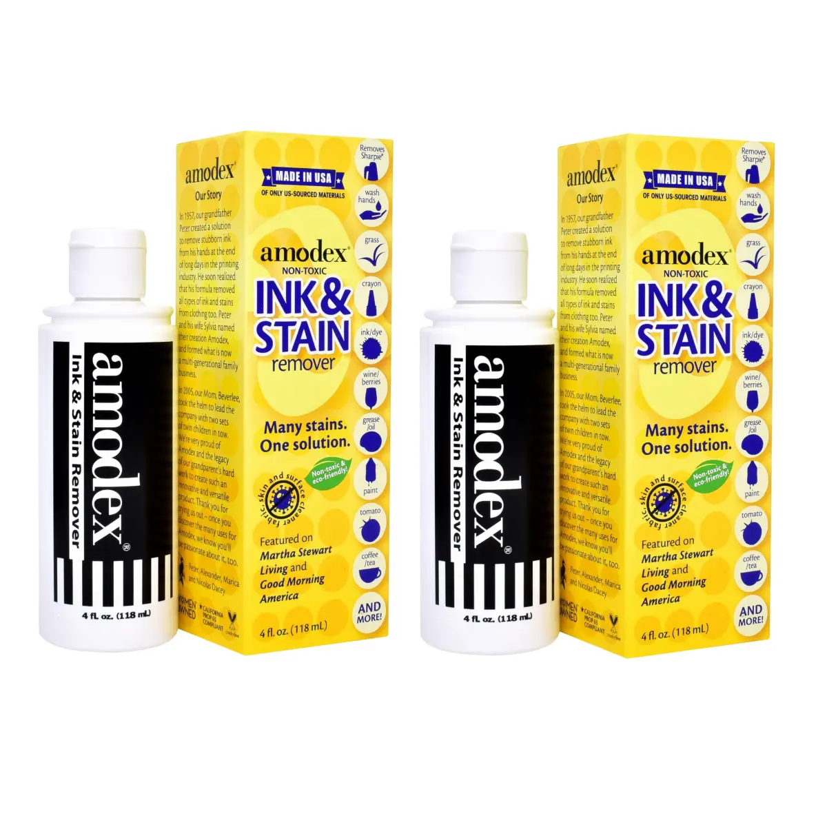 Amodex Ink & Stain Remover for Clothes, Leather and Skin 236.58 ml (2 x 4 Fl Oz) | Gentle & Powerful for Ink, Grease, Wine, and More - main product image