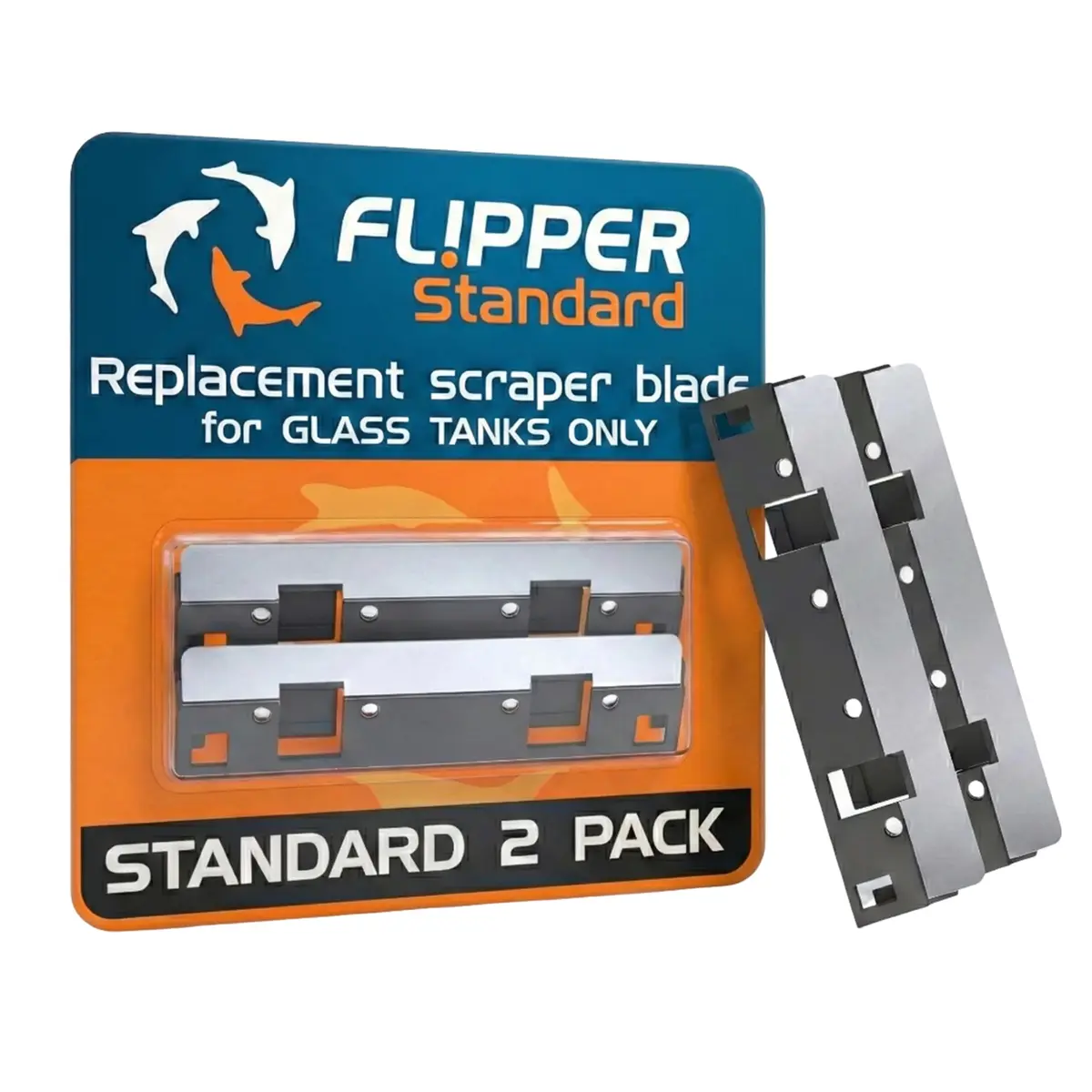 FL!PPER Aquarium Algae Scraper Blades 2 Pack | Stainless Steel Replacement for Glass Tanks ¼”–½” - main product image