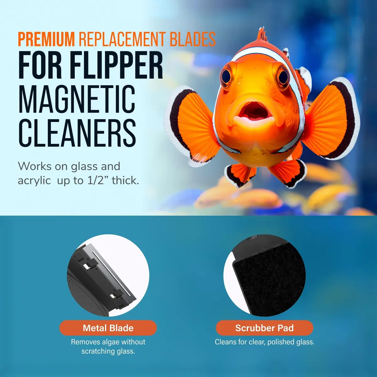 FL!PPER Aquarium Algae Scraper Blades 2 Pack | Stainless Steel Replacement for Glass Tanks ¼”–½” - view 3