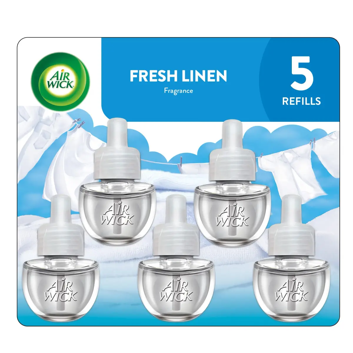 Air Wick Plug In Scented Oil Refills Fresh Linen 3.38 Fl Oz (100ml) | Continuous Fragrance Up to 60 Days - main product image