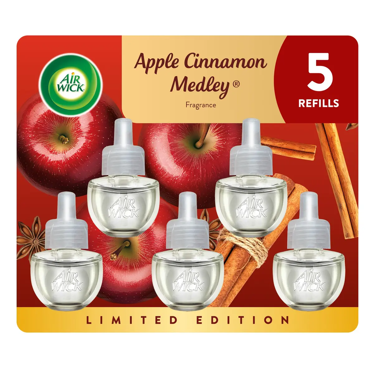Air Wick Plug In Refill Apple Cinnamon Medley Scented Oil 5ct | Infused with Essential Oils - main product image