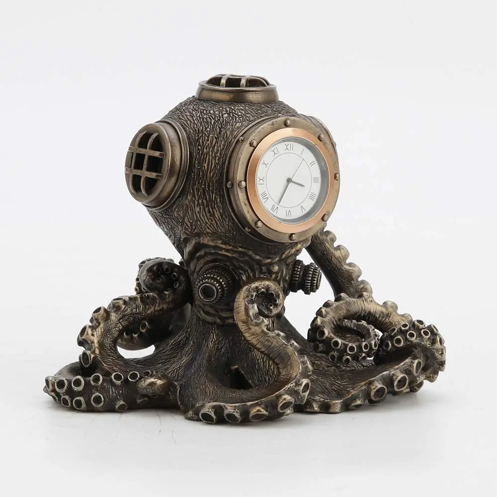 Veronese Design Steampunk Octopus Diving Bell Clock 5.2 Inch | Bronze Resin Art - view 7