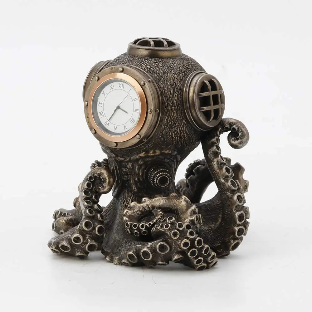 Veronese Design Steampunk Octopus Diving Bell Clock 5.2 Inch | Bronze Resin Art - view 2