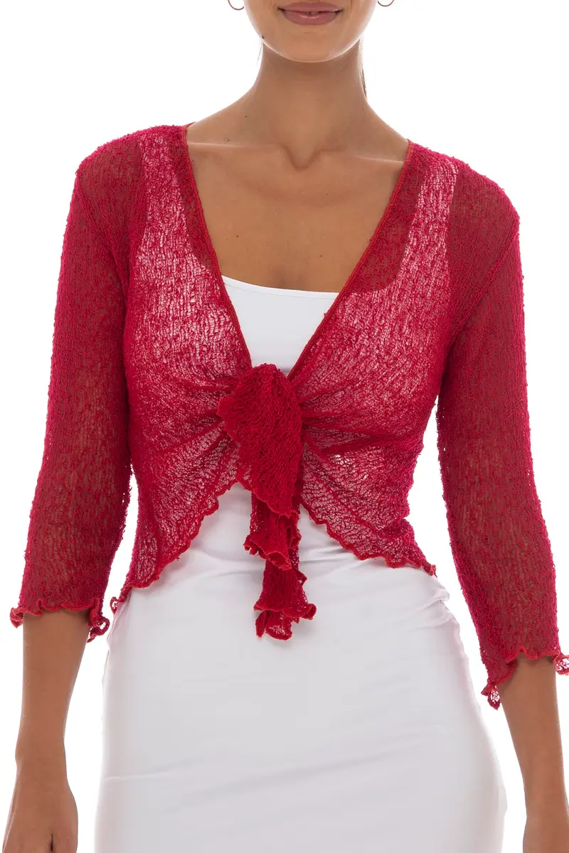 Back From Bali Sheer Shrug Cardigan Mesh Knit, Red | Lightweight, Sexy Cover-up for Women - main product image