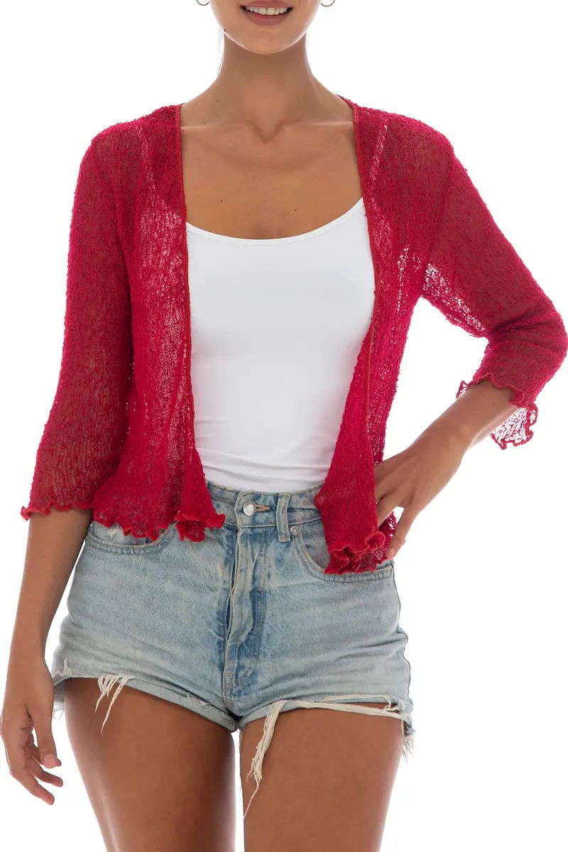 Back From Bali Sheer Shrug Cardigan Mesh Knit, Red | Lightweight, Sexy Cover-up for Women - view 3