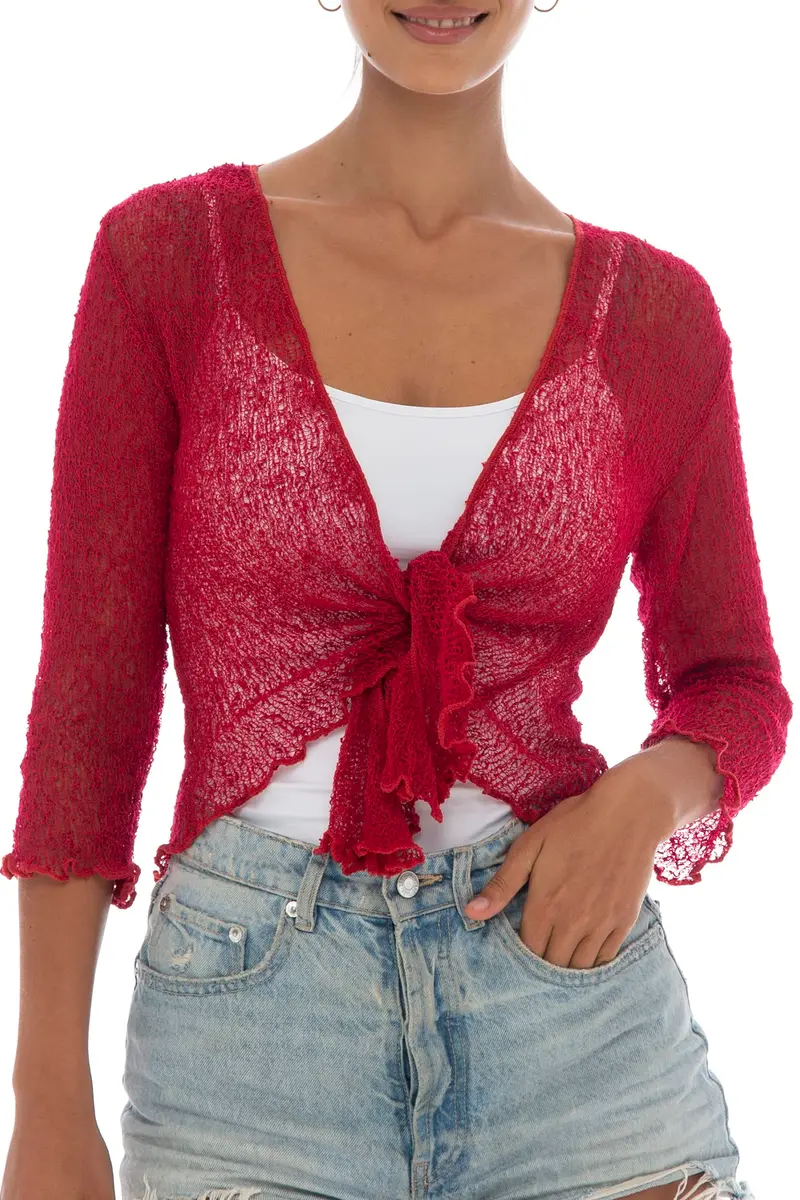Back From Bali Sheer Shrug Cardigan Mesh Knit, Red | Lightweight, Sexy Cover-up for Women - view 4