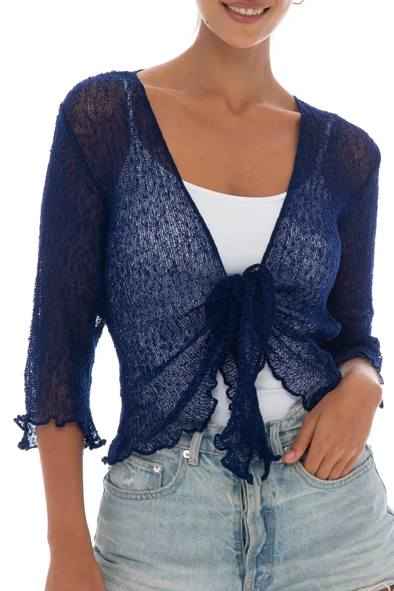 Back From Bali Sheer Shrug Cardigan Mesh Knit Navy | Versatile, Lightweight & Travel-Ready - main product image
