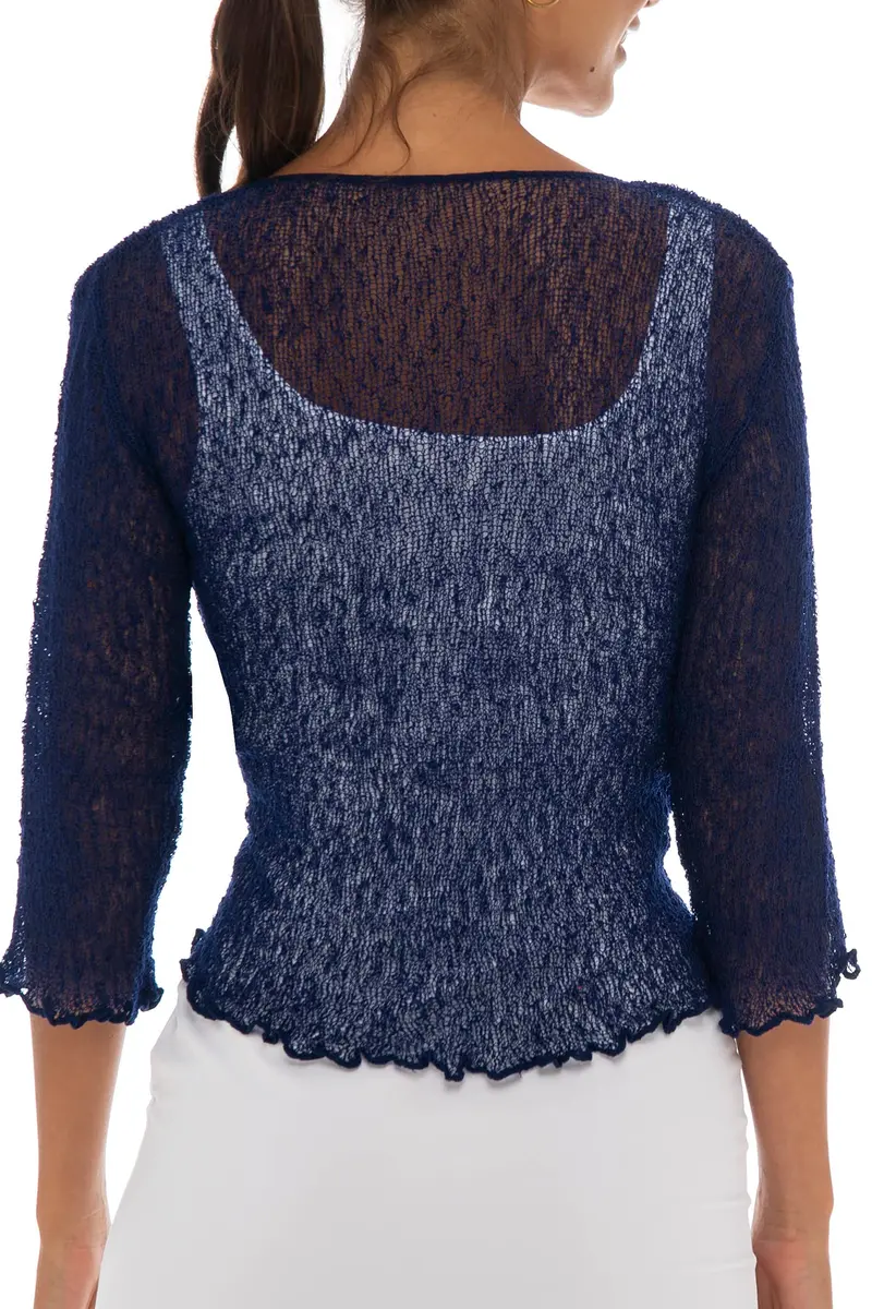 Back From Bali Sheer Shrug Cardigan Mesh Knit Navy | Versatile, Lightweight & Travel-Ready - view 2
