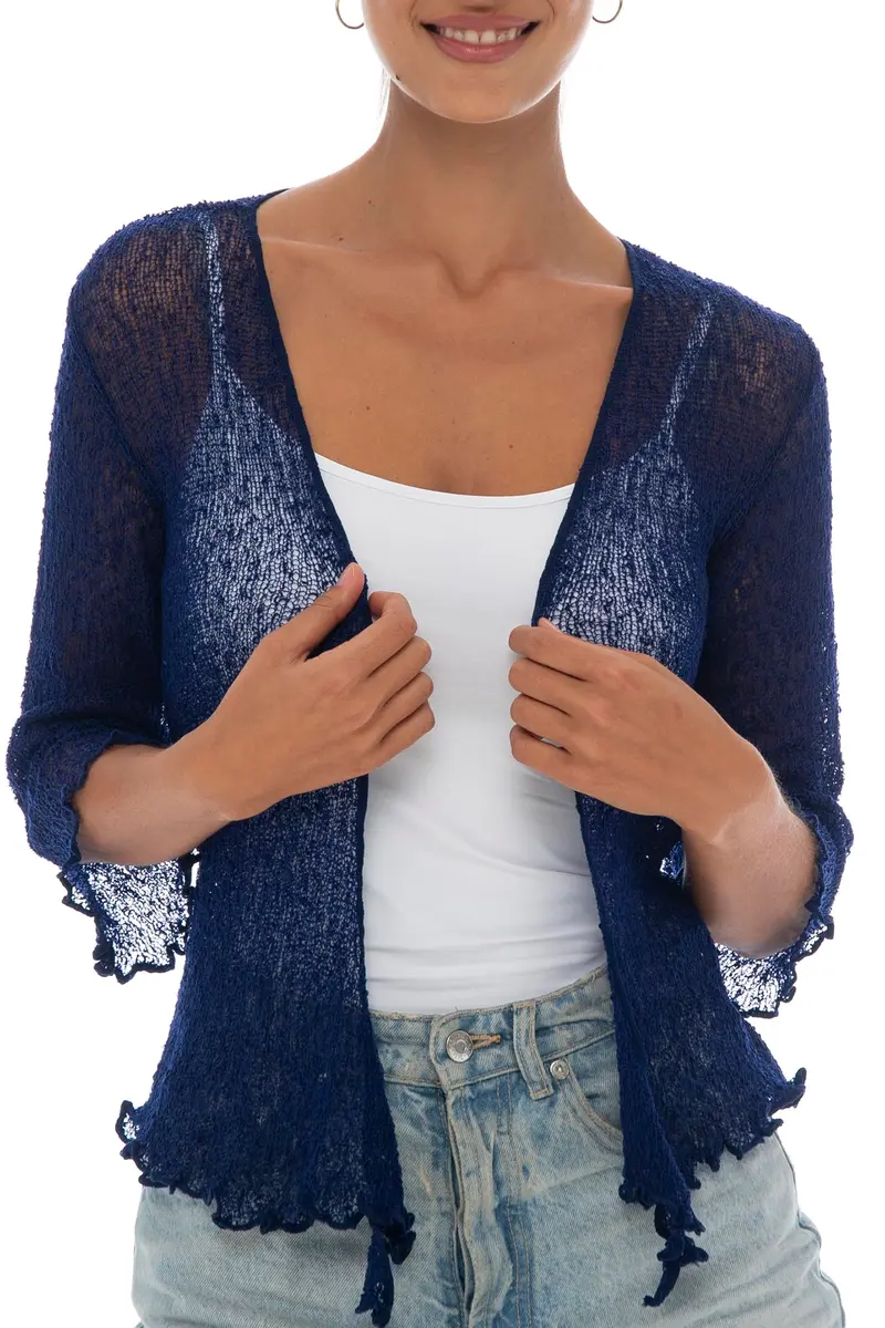 Back From Bali Sheer Shrug Cardigan Mesh Knit Navy | Versatile, Lightweight & Travel-Ready - view 3