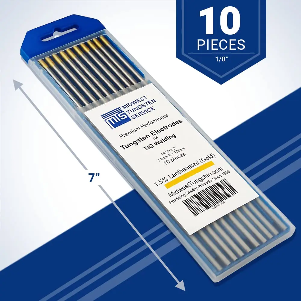 Midwest Tungsten Service Gold 1/8" TIG Tungsten Electrodes 10-Pack | Reliable Arc-Striking & Low Burn-Off - view 2