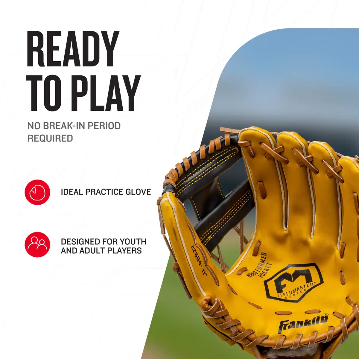 Franklin Sports Field Master Baseball Glove 11" (27.9cm) RHT | Easy Break-In Synthetic Leather - view 2