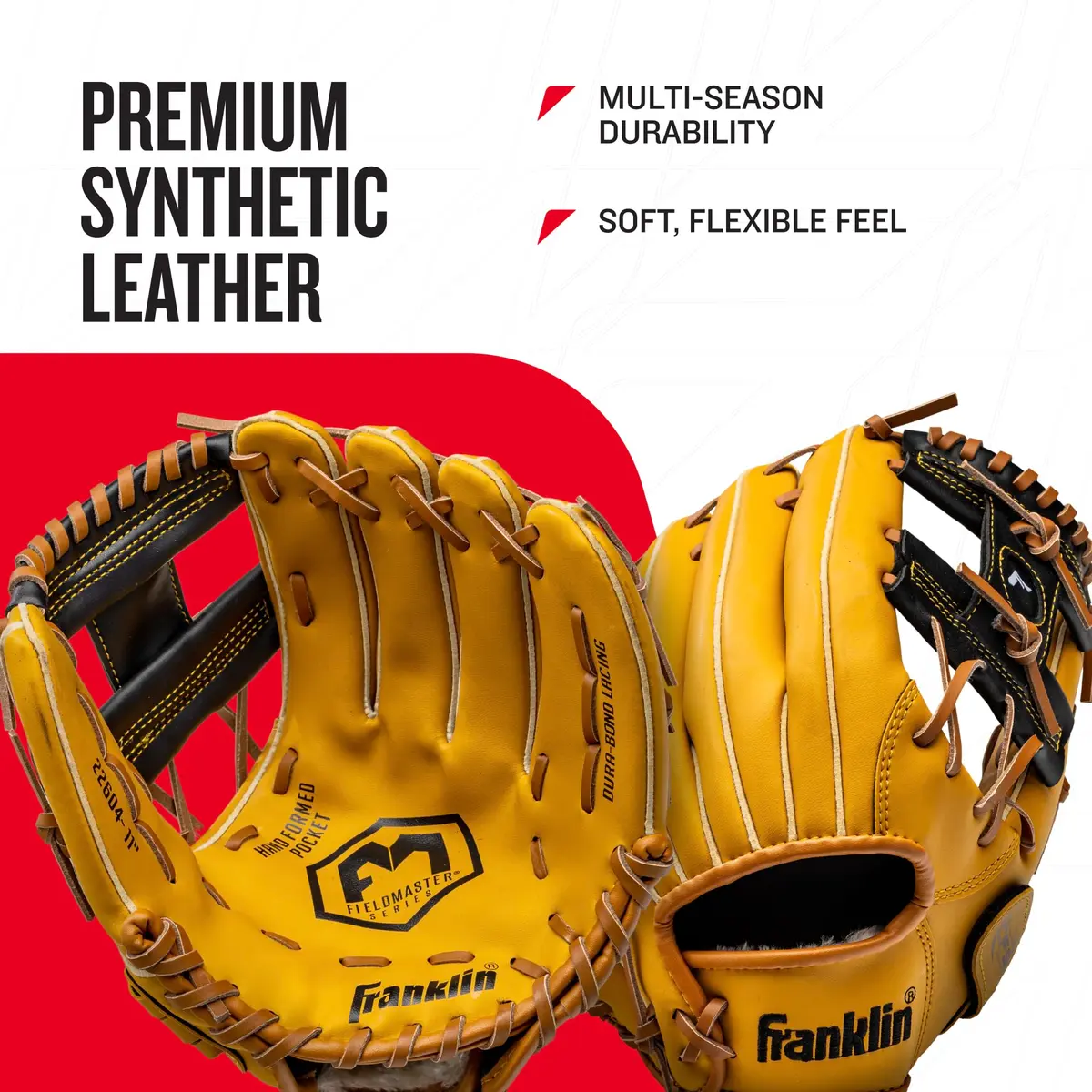 Franklin Sports Field Master Baseball Glove 11" (27.9cm) RHT | Easy Break-In Synthetic Leather - view 3