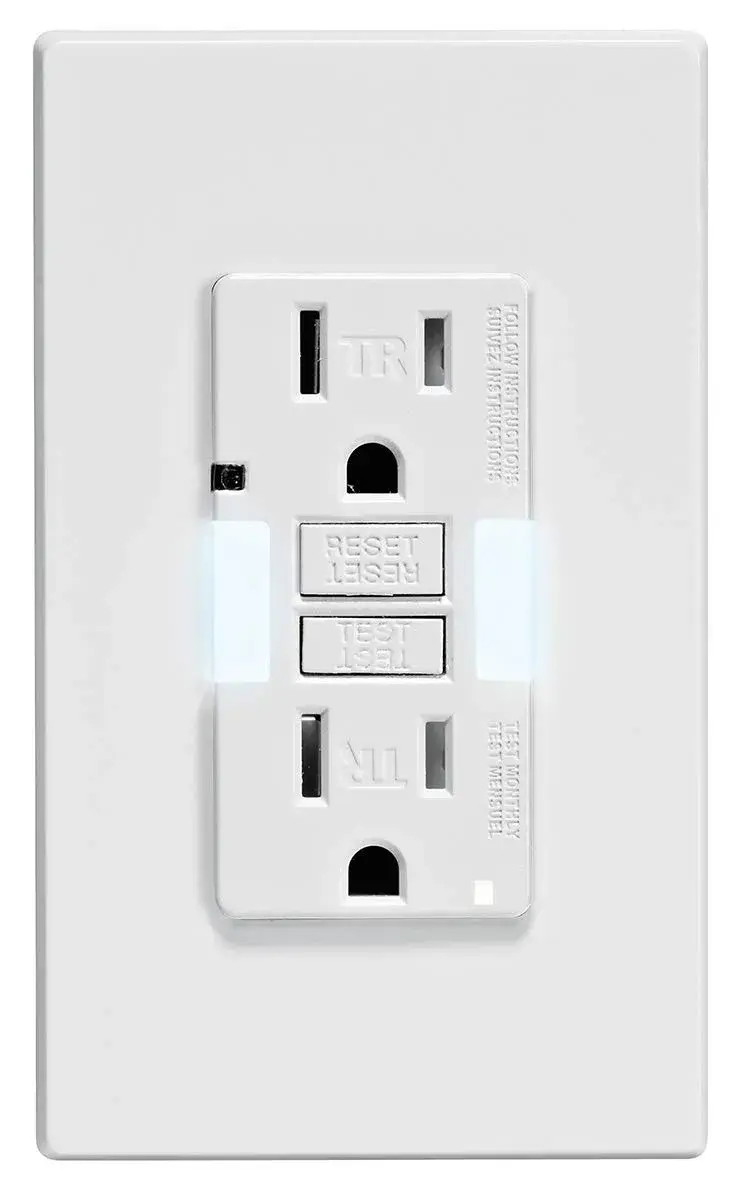 Leviton GFCI Outlet with Guidelight, 15 Amp, Self Test, Tamper-Resistant, White | Replaces Plugged-in Night Light - main product image