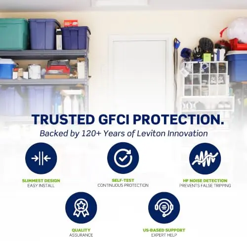 Leviton GFCI Outlet 15 Amp Self Test Non Tamper-Resistant GFNT1-GY Gray | Safety First Electrical Outlet - view 2