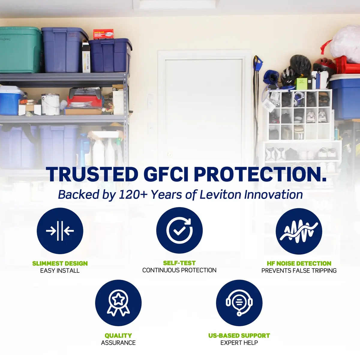 Leviton GFCI Outlet 15 Amp Self Test Non Tamper-Resistant GFNT1-GY Gray | Safety First Electrical Outlet - view 2