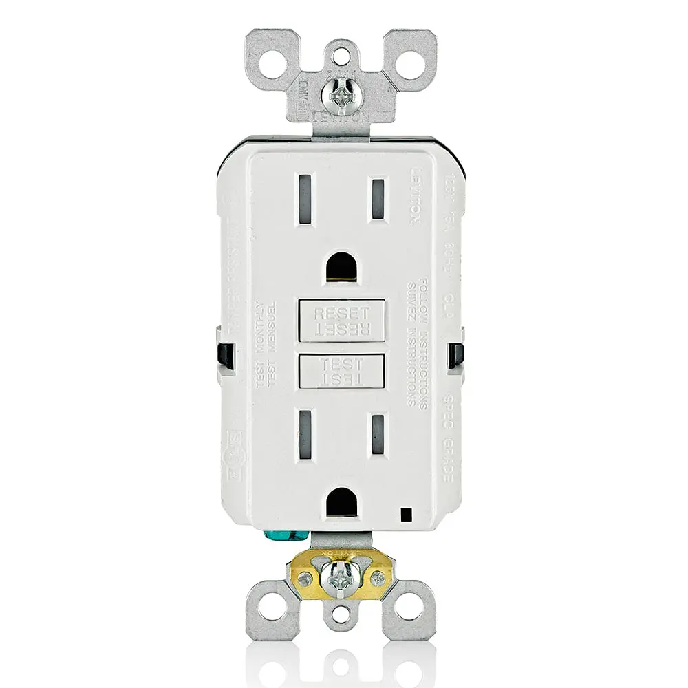 Leviton GFCI Outlet 15 Amp White 125V (4.59 cm L x 7.79 cm W x 12.09 cm H) | Self-Testing Ground Fault Protection - main product image