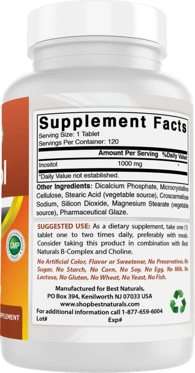 Best Naturals Inositol 1000mg 120 Tablets | Vitamin B8 Supplement for Liver Detox & Cell Communication - view 6