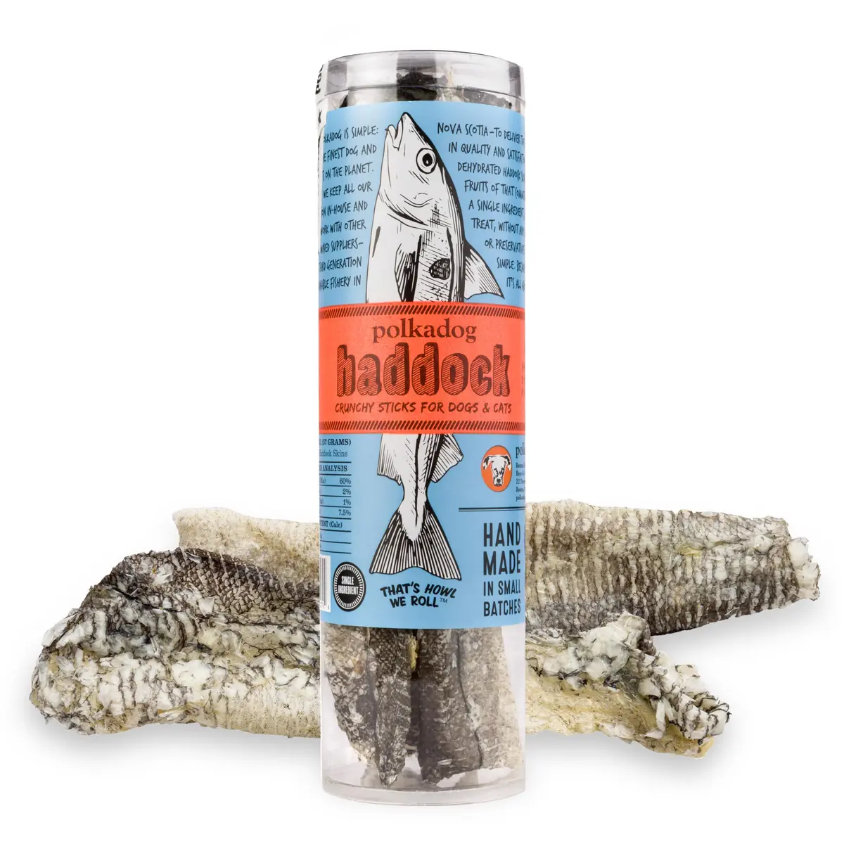 Polkadog Crunchy Haddock Skins Dog Treats | Single Ingredient, 2oz | Omega-3 Rich, Natural Fish Snack - main product image