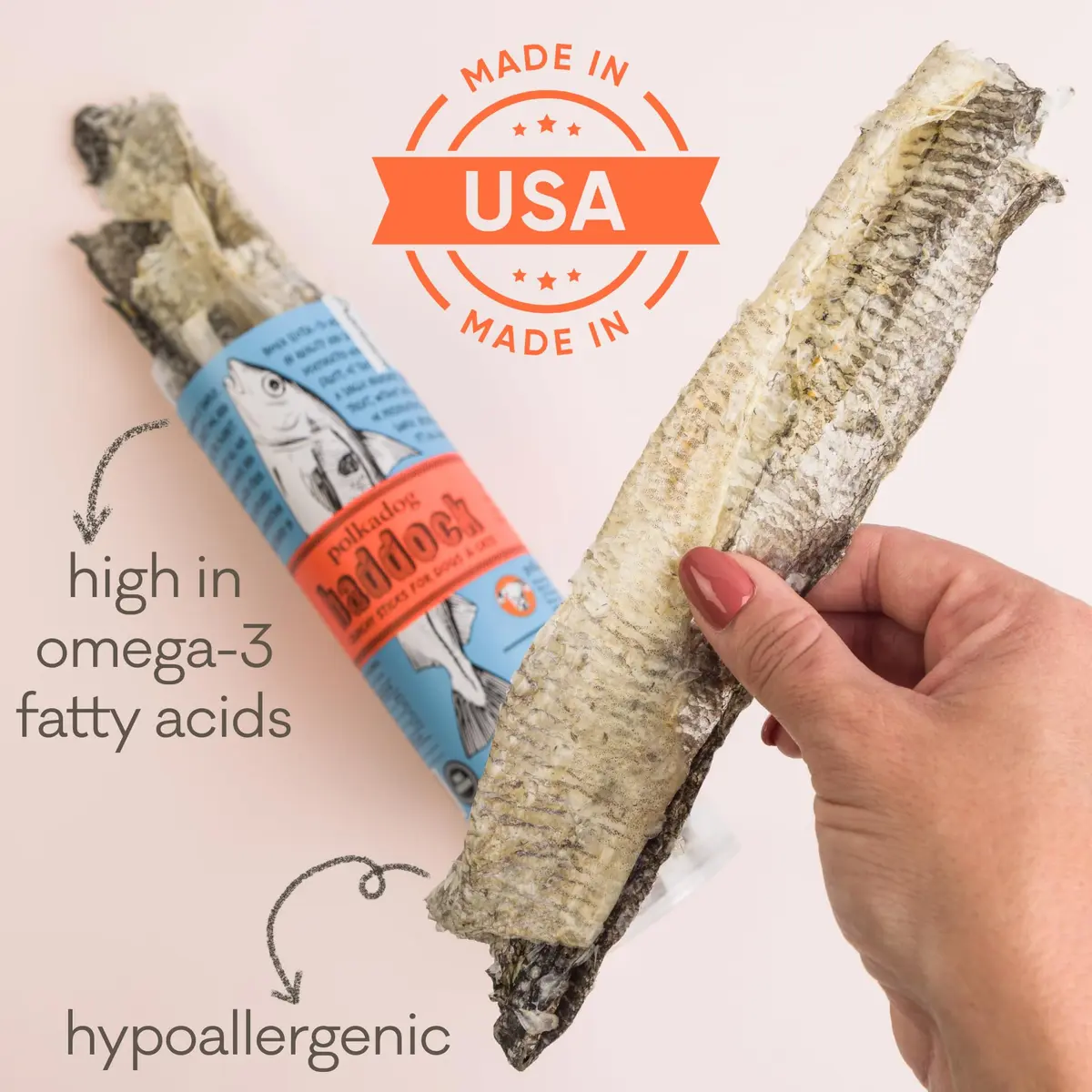 Polkadog Crunchy Haddock Skins Dog Treats | Single Ingredient, 2oz | Omega-3 Rich, Natural Fish Snack - view 3